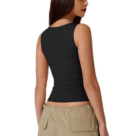 2025 European and American women's clothing Amazon short-sleeved street girl fashion square neck basic slimming sleeveless vest base Item Picture