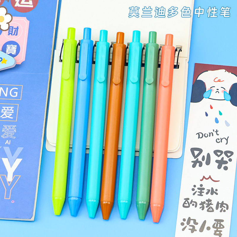 Simple Morandi color pen barrel gel pen, multi-color matte texture, push-pull cap, 0.5mm black gel pen full figure
