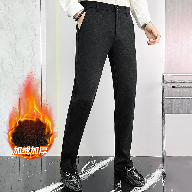 Men's fleece pants, dress pants, winter business casual warm straight-leg pants, long pants worn over them, middle-aged dad outfits