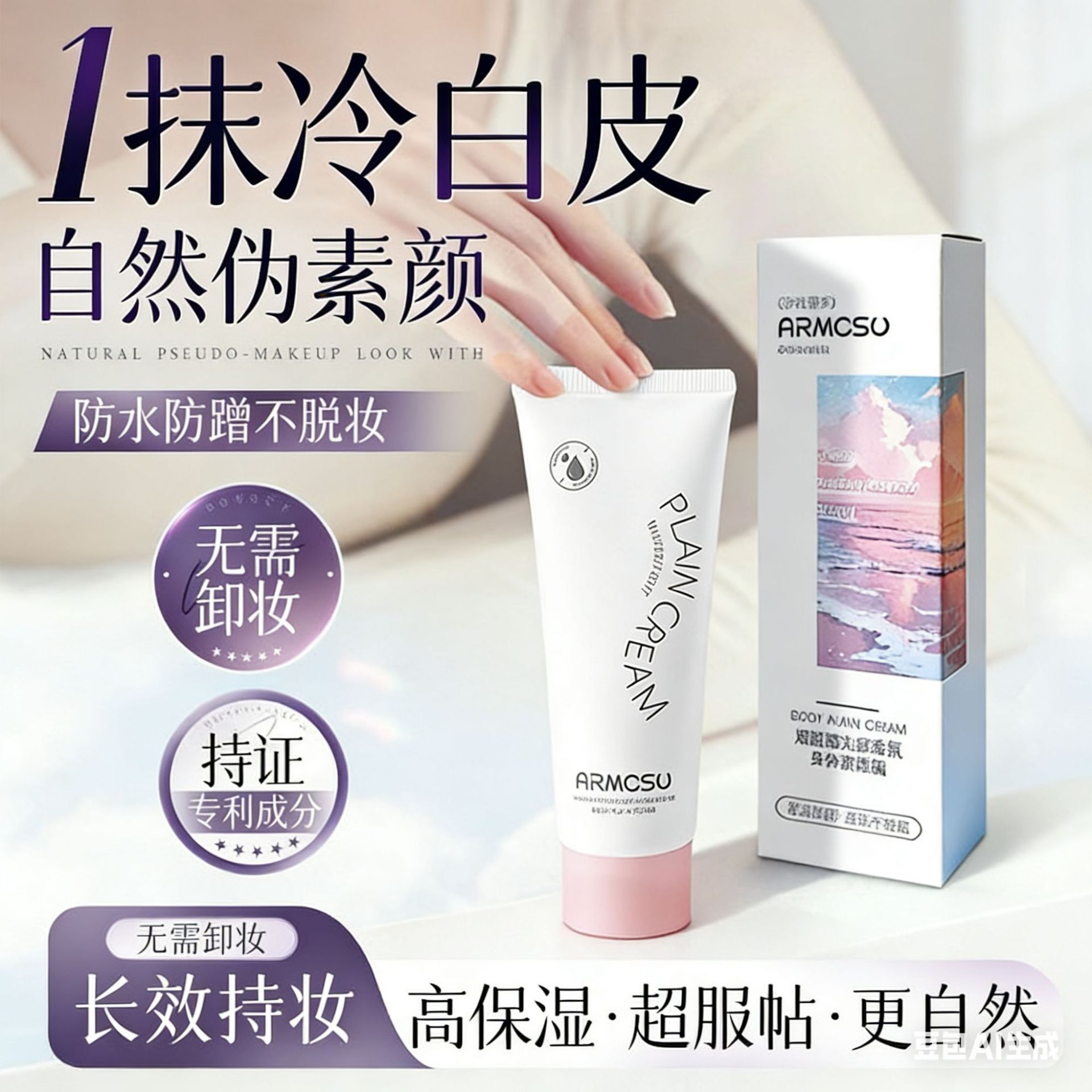 阿莫苏正品透亮光感身体素颜霜自然不假白全身提色防水防汗