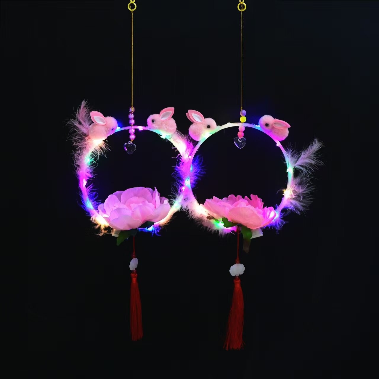 古风手提发光玉兔花灯发光兔子灯笼中秋节汉服宫廷灯笼儿童玩具