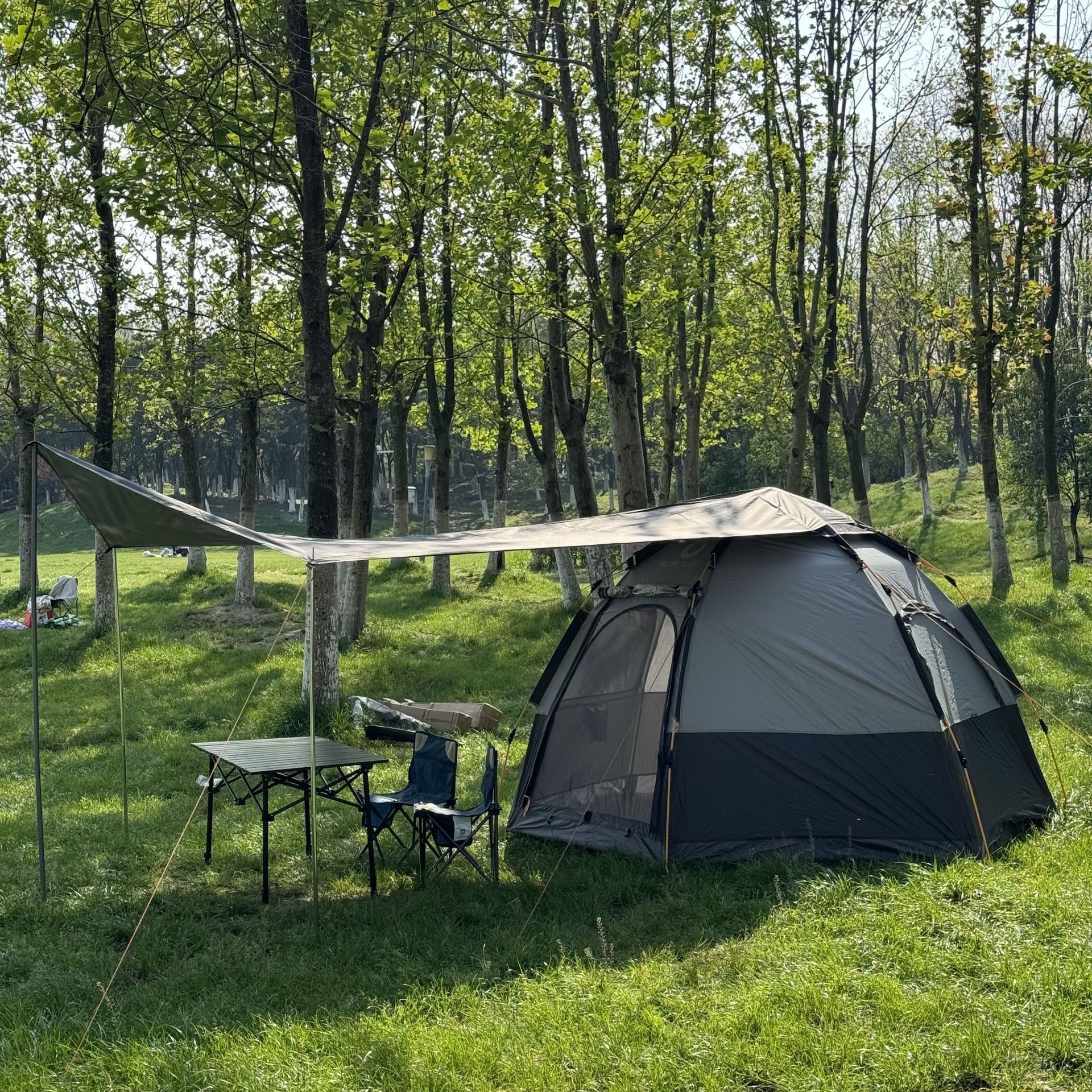 Outdoor sunshade, camping full set of equipment, sky tent, silver-coated sun-protective fabric, camping, multi-functional hexagonal tent Specification image