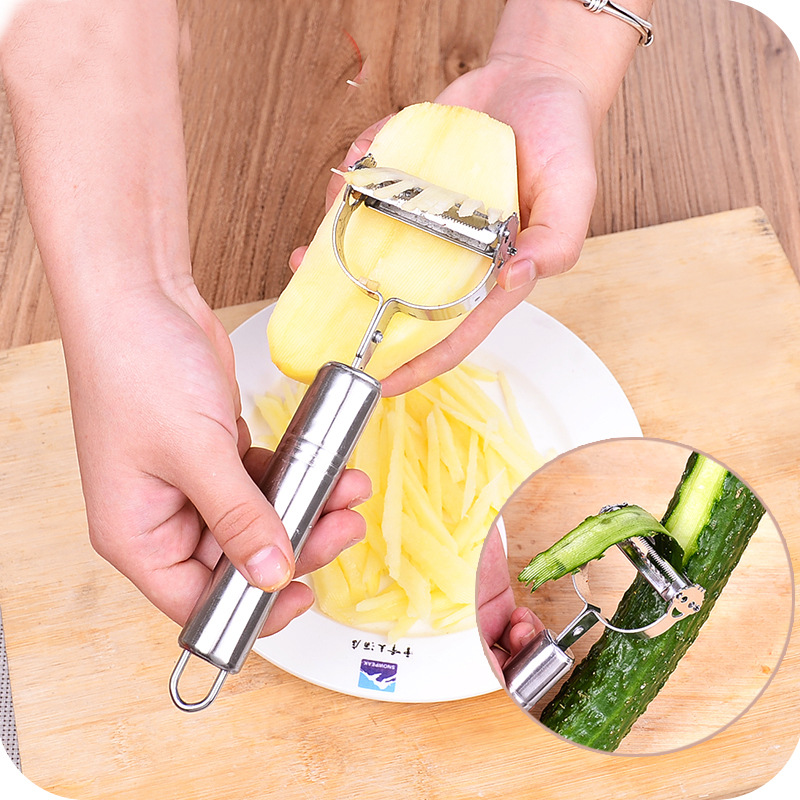 Stainless steel smiling face peeler and grater, multi-functional double-head fruit peeler, vegetable, fruit and melon grater, kitchen small tools