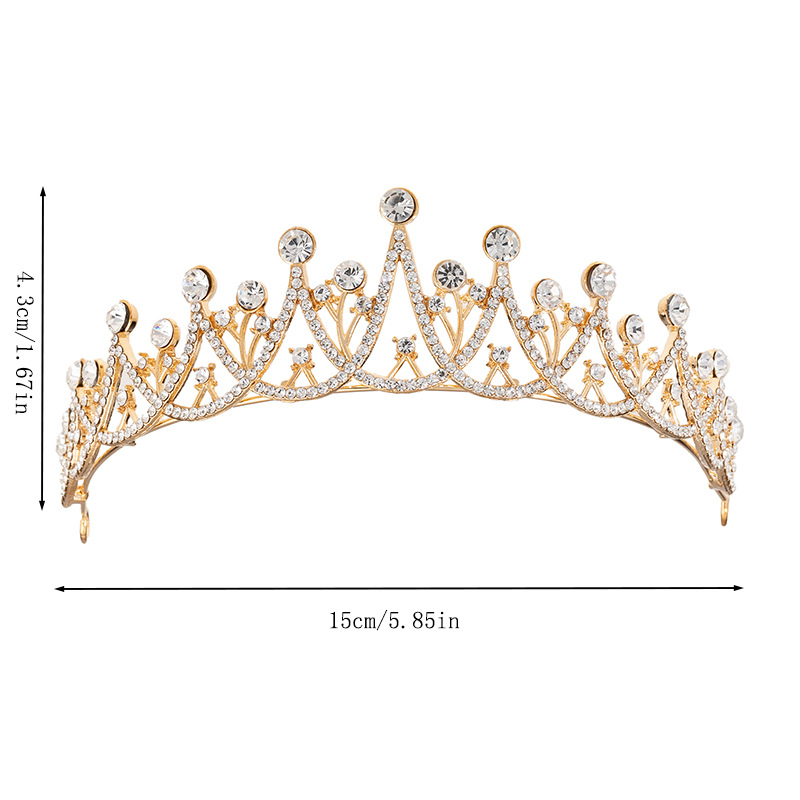 Aliexpress's best-selling cross-border luxury and elegant hair accessories from Europe and America, rhinestone alloy, bride's crown, banquet and birthday versatile crown headwear Specification image