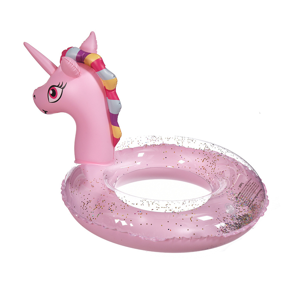 Wholesale Rainbow Unicorn sequined swimming rings, cute pvc inflatable life buoys, new creative children's rowing boats Item Picture