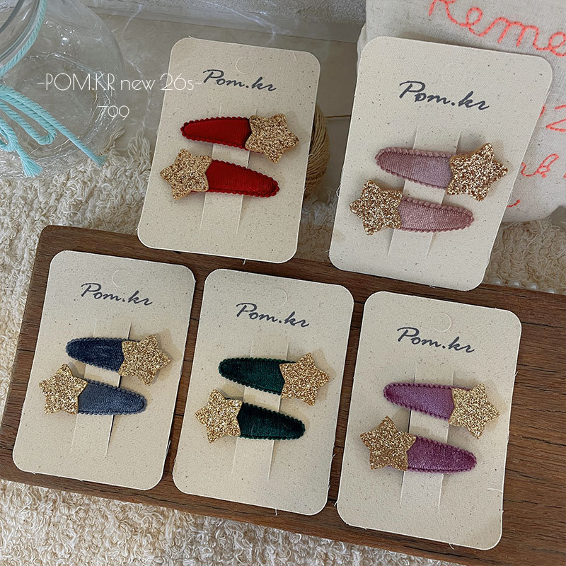 New Korean-style water drop fine sparkling five-pointed star hair clip for children, side hair break-off clip, sweet autumn and winter hair accessory Specification image