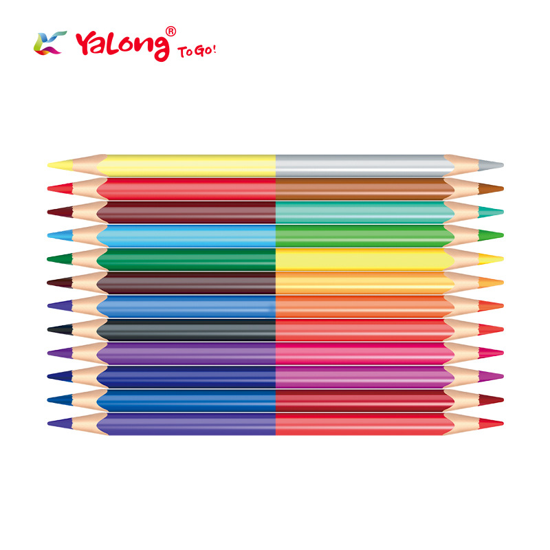 Hot-selling 12-color double-headed colored pencils, wooden triangular design, 24-color pencil set for art drawing details Picture