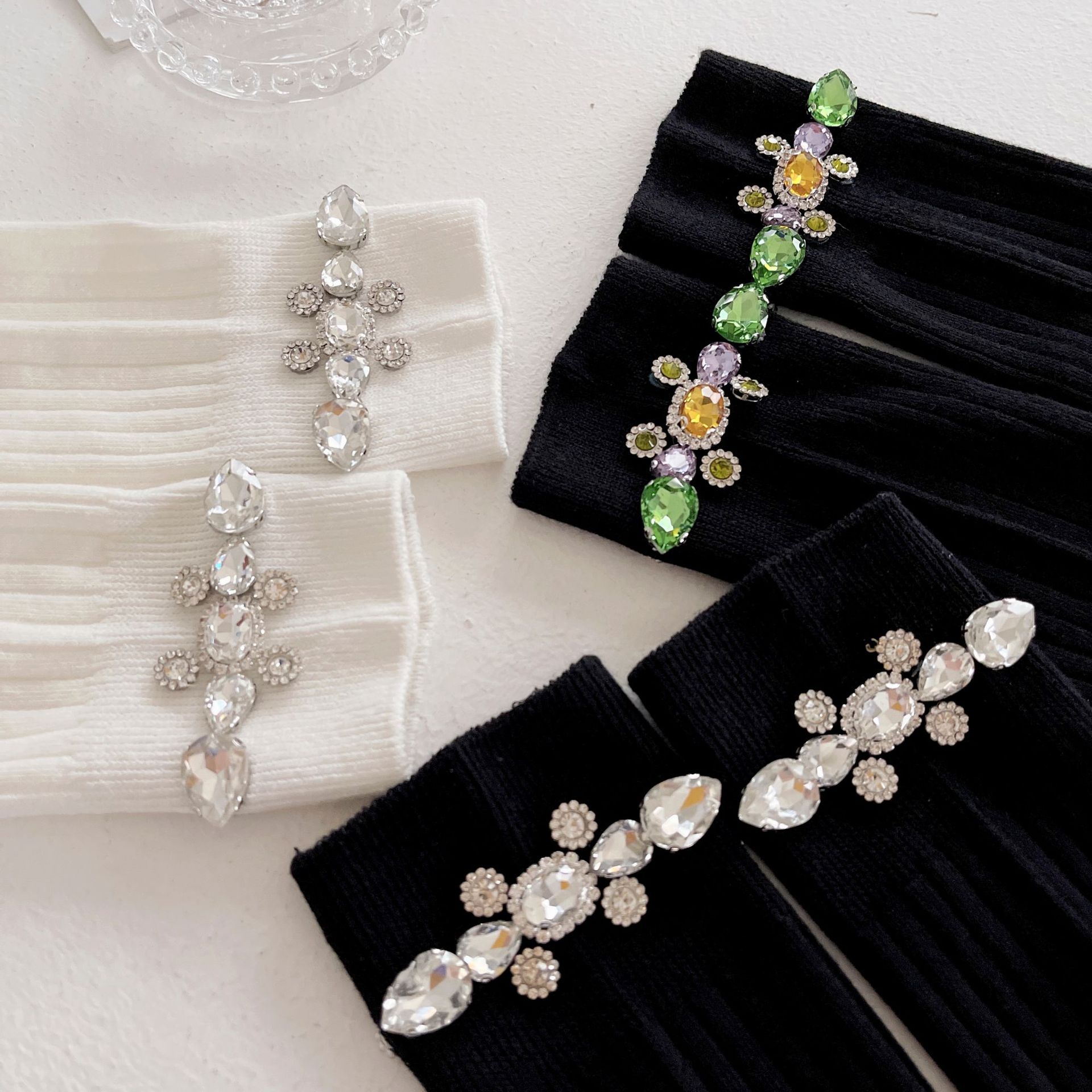 手缝水钻袜重工春秋中筒袜纯棉袜子女ins潮百搭小腿长袜百搭款