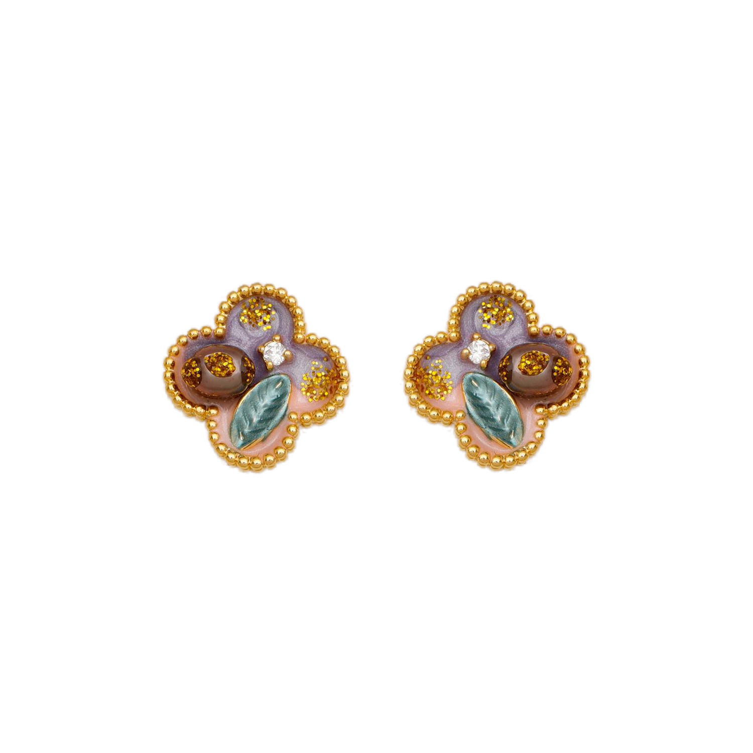 Pintura al óleo serie maré nacional esmalte de cuatro hojas orejeras perlas de agua dulce para mujeres nicho diseño original sentido pendientes Item Picture