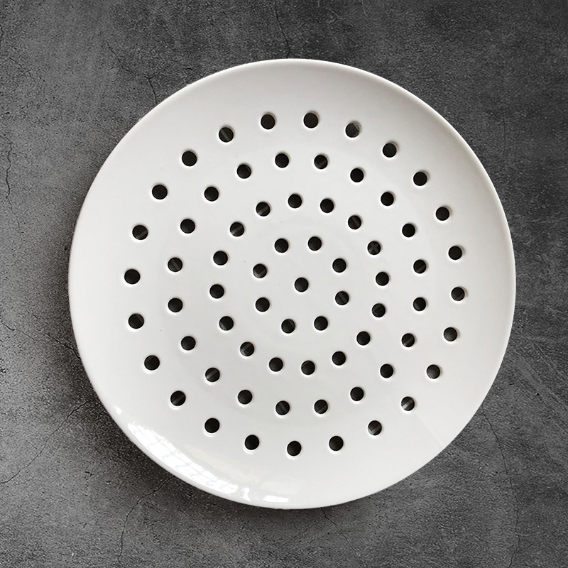 陶瓷多孔蒸盘蒸海鲜创意商用饺子盘盘圆形蒸碟蒸鱼蒸包子沥水盘子产品图