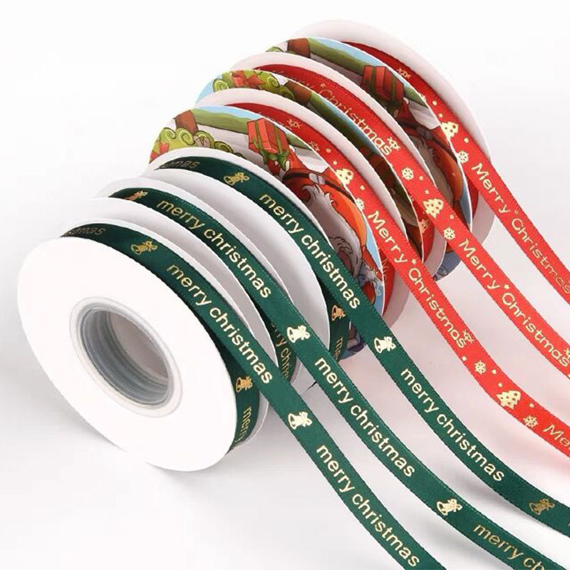 圣诞节丝带装饰1cm烫金丝带蝴蝶结礼物盒包装圣诞树DIY涤纶带织带