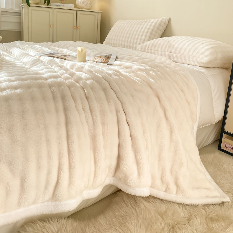 冬季毛毯加厚兔毛泡泡绒法兰绒可盖可铺轻奢保暖双面绒宿舍双人毯