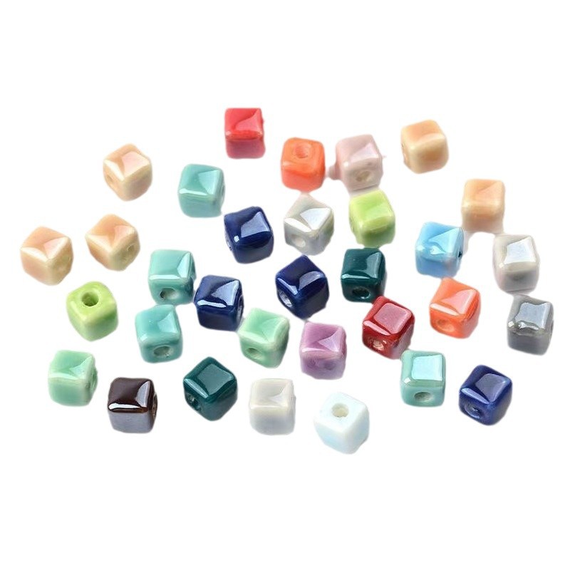 DIY beaded jewelry accessories: High-temperature fired, brightly glazed ceramic square beads, square ceramic beads with a bright luster Item Picture