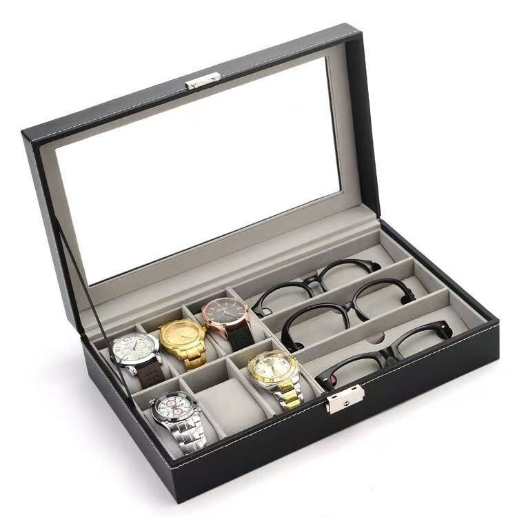 Watch and glasses integrated storage box, pu leather, simple, exquisite and elegant, multi-functional jewelry organization and display box details Picture