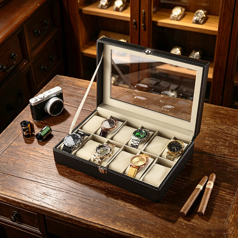 Cross-border watch box, jewelry packaging box, transparent window storage box, display box, 12-position watch box, leather wristwatch box Application Scenario