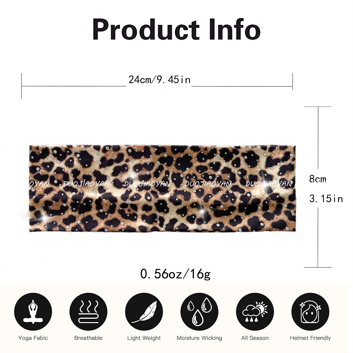 A new cross-border leopard-print hot diamond hair band from Europe and America, a retro and fashionable spice girl headwear with wide edges, elastic and breathable sports headband Item Picture