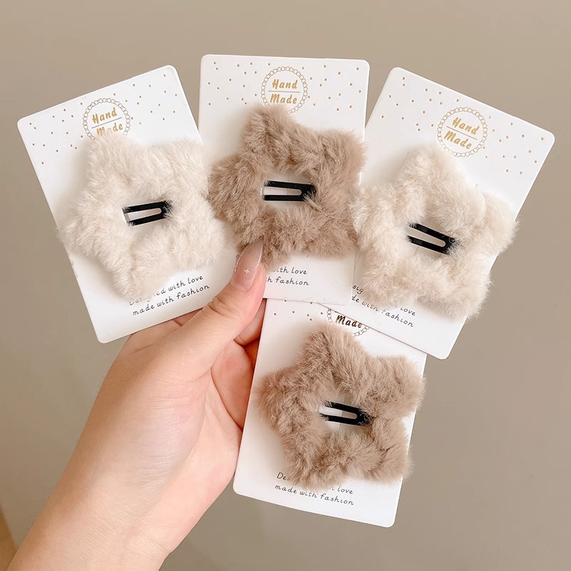 Autumn and winter plush five-pointed star hair clips, cute bangs, side clips, 2023 new bb hair clips, children's style hair clips