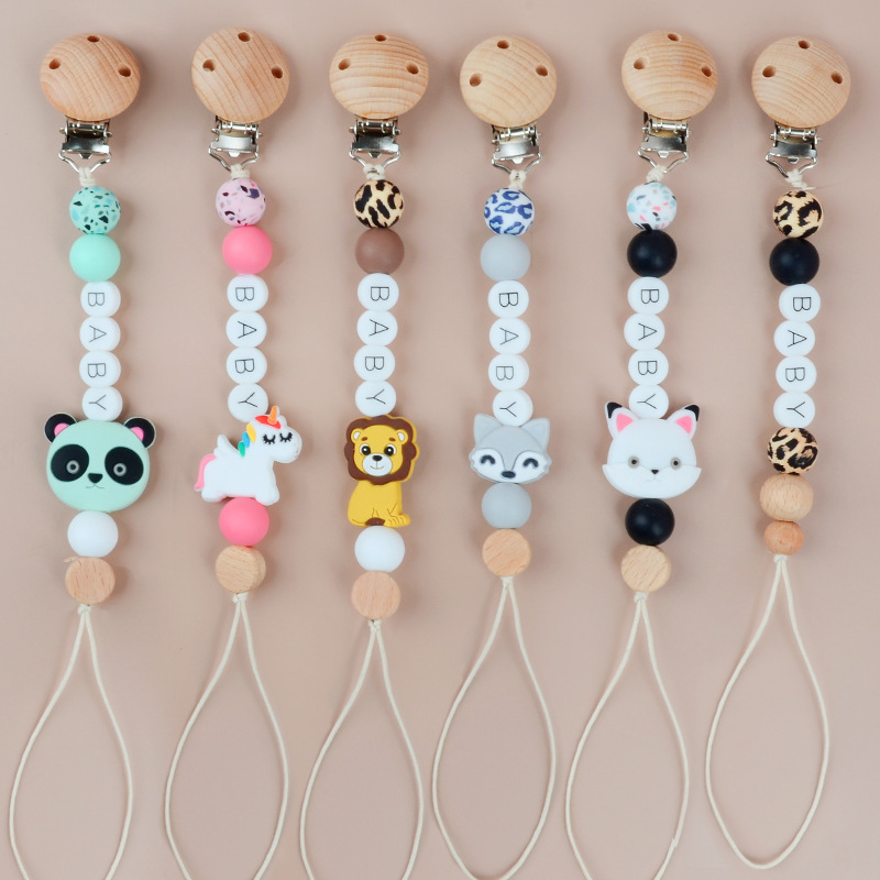 母婴用品 圆形字母硅胶珠 熊猫独角兽狮子猫咪硅胶珠 奶嘴夹 奶嘴