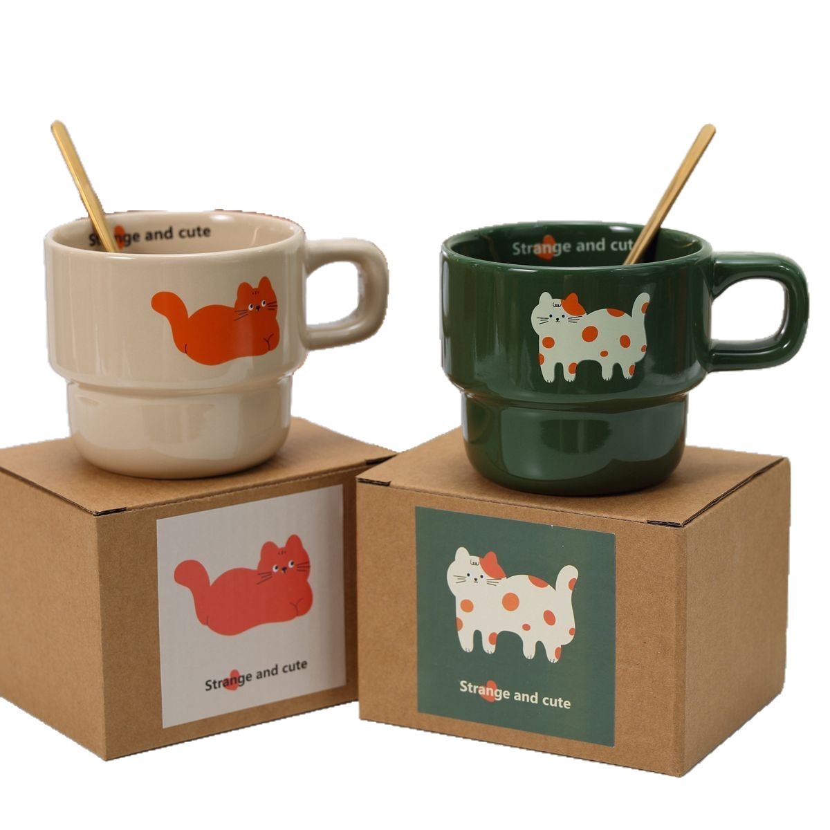 原创高颜值小狗叠叠可爱卡通陶瓷ins风咖啡杯情侣马克杯杯子早餐白底实物图