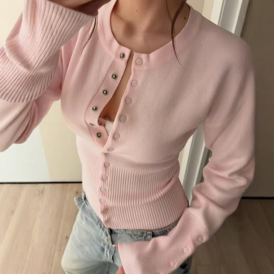 New French classic and elegant round-neck casual knitted cardigan sweater for women's trade in autumn and winter full figure