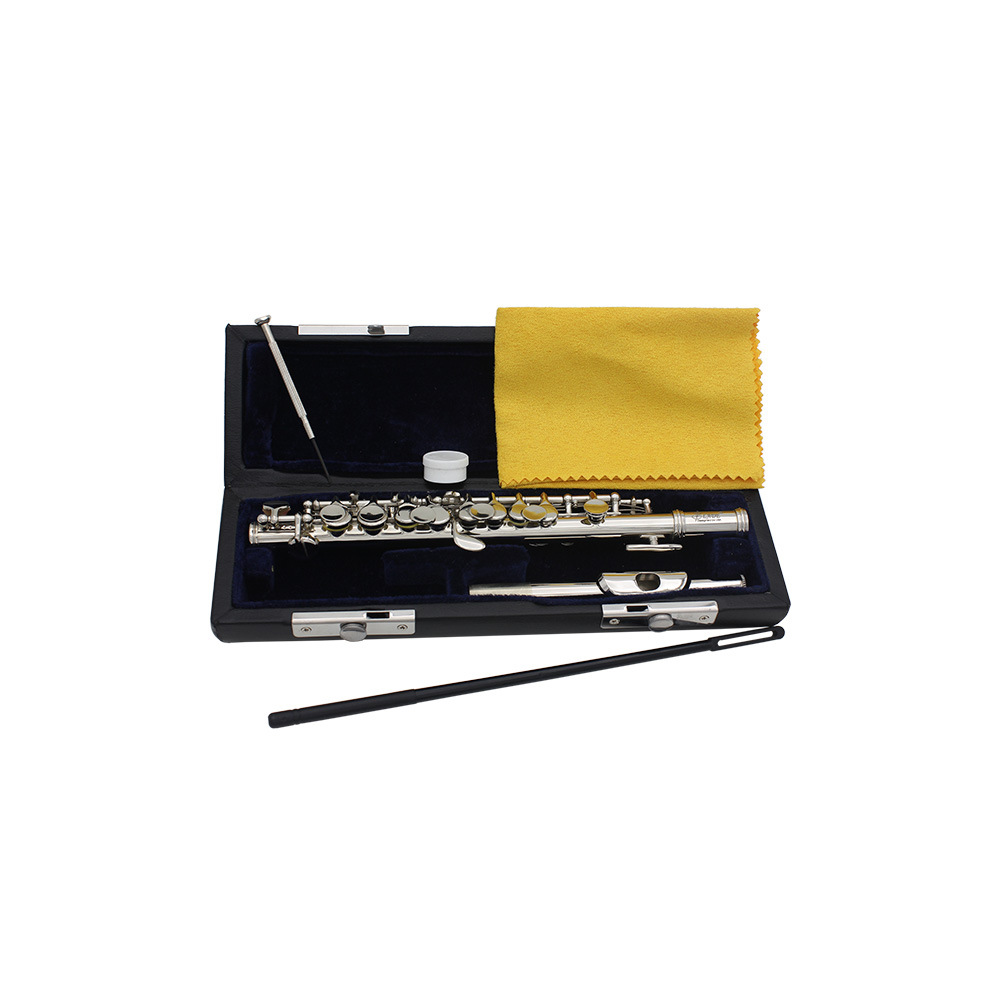 LADE piccolo instrument C key white copper nickel-plated piccolo, adult student band performance woodwind instrument piccolo leather case details Picture