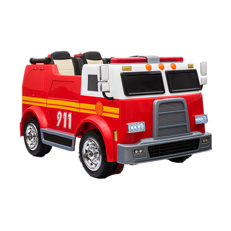 超大双座儿童电动车消防车四轮带遥控宝宝玩具车警车可坐人童车白底实物图