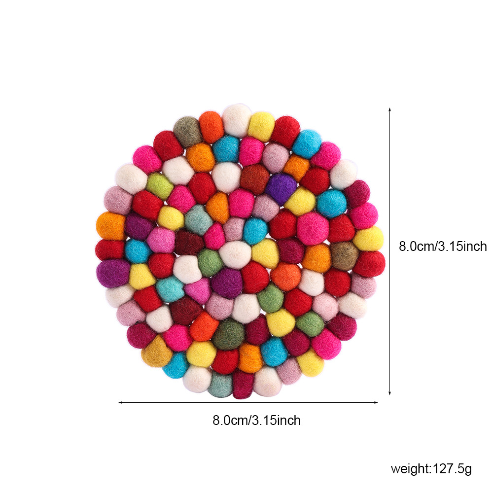 Nepalese handcrafted wool felt pot MATS, colorful balls, beautiful coasters, heat insulation pads, and wholesale of pokeplay placemats Item Picture