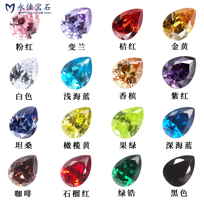 Yongjia Gemstone Colored Teardrop pear-shaped Zircon bare stone ring face accessories Diamond artificial synthetic zirconia DIY white stone details Picture