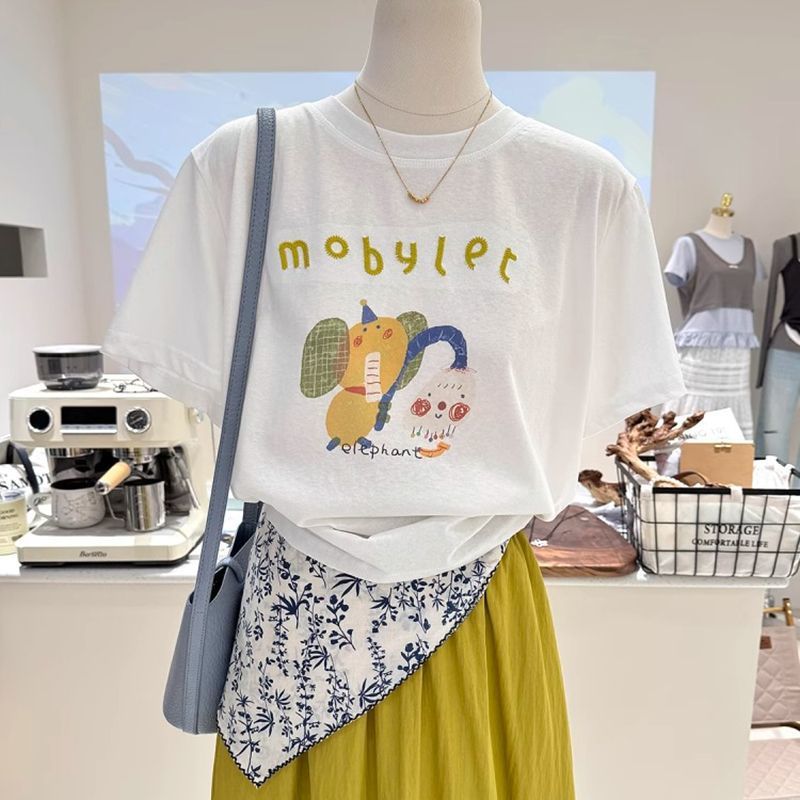 夏季新款宽松显瘦短袖韩系百搭卡通减龄印花打底衫薄款T恤女上衣