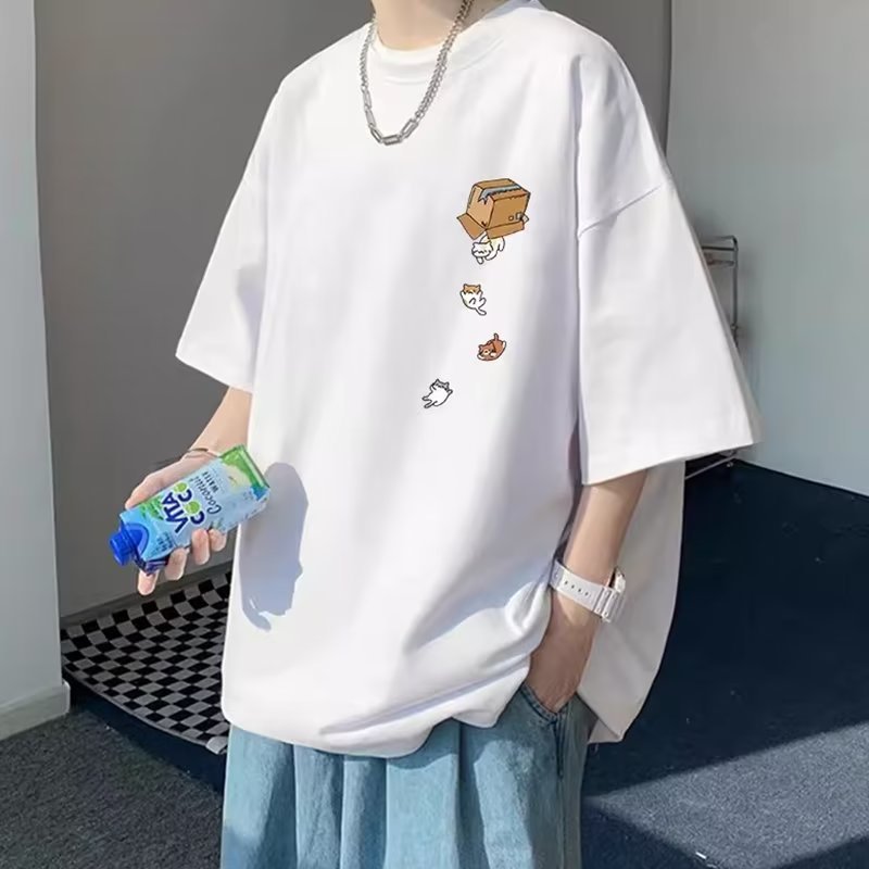 Summer's new short-sleeved loose T-shirt for men, a trendy casual half-sleeved shirt with a five-quarter sleeve top details Picture