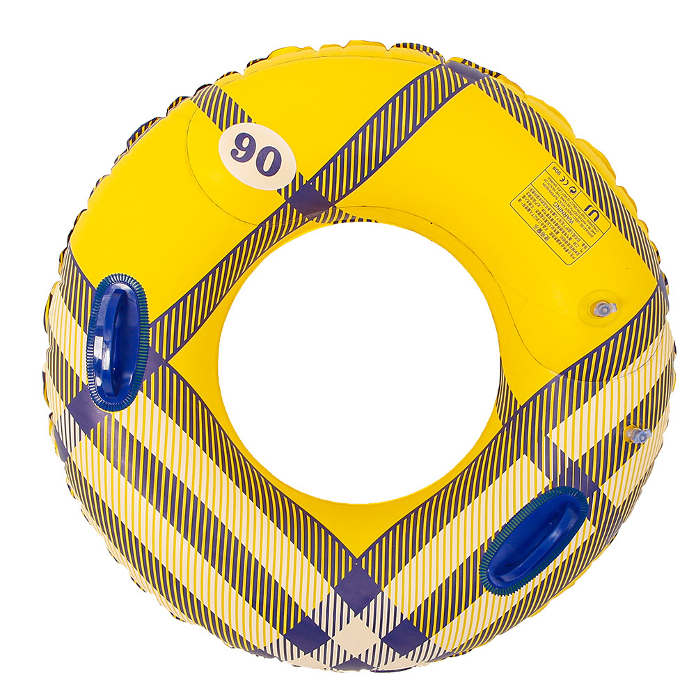 In-stock double-bag yellow checkered style swimming rings, enlarged and thickened adult eco-friendly PVC underarm rings, handlebar swimming rings Item Picture