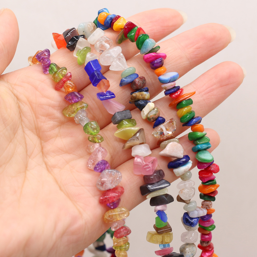 天然碎石水晶猫眼石原石串珠带孔半成品DIY饰品手工配件制作批发