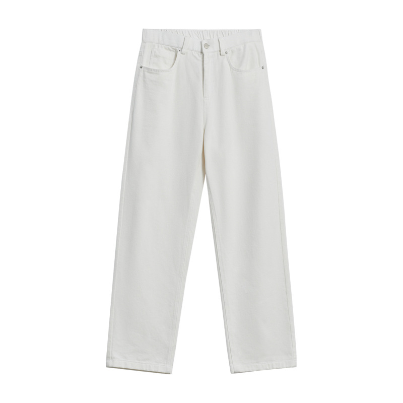 APO Men's Wear: High-end solid straight-leg jeans for 2024 summer, a heavyweight pure cotton loose wide-leg casual pants for men Item Picture