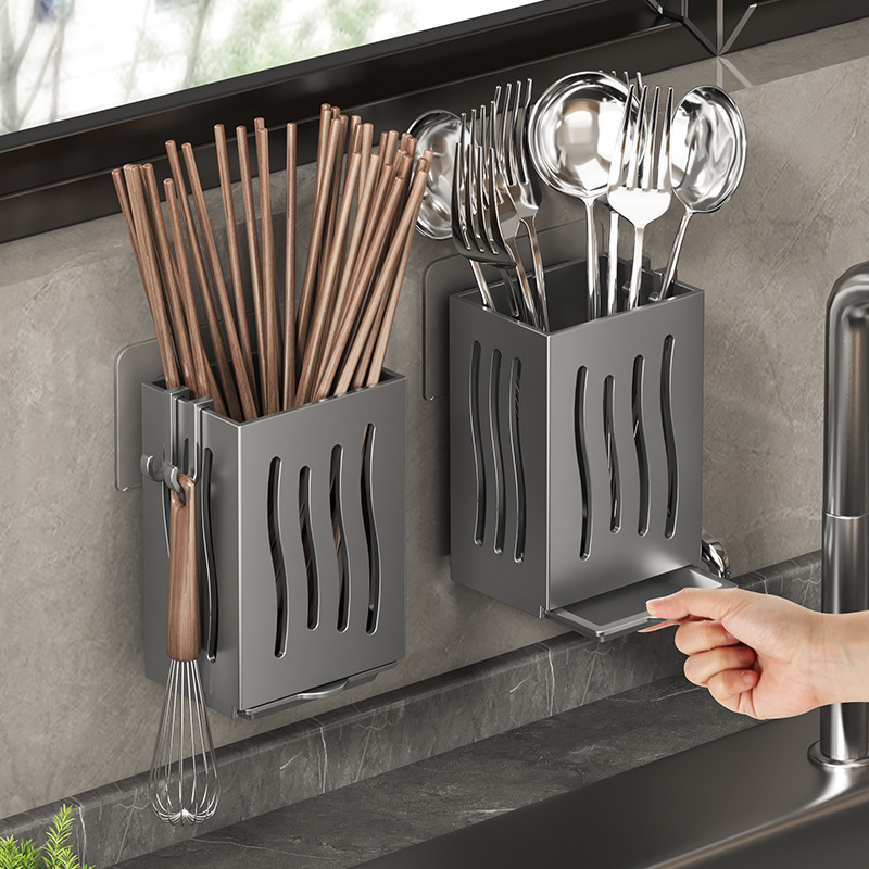 Household wall-mounted multi-functional chopstick holder, kitchen non-drilling chopstick holder, tableware storage, draining spoon shelf