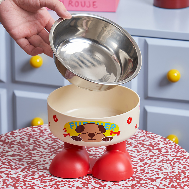 Rongka Pet Cross-border Pet stainless Steel high-legged Bowl, anti-slip and anti-knock cat bowl, large-capacity dog feeder, cat food bowl Specification image