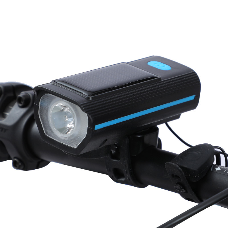 New bicycle solar-powered headlight, multi-functional horn light, night riding Type-C charging strong light cycling flashlight
