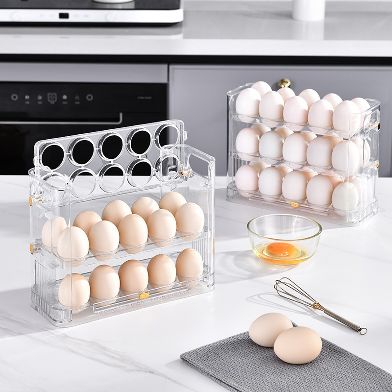 Free shipping: Kitchen egg tray, multi-layer egg rack, refrigerator storage box, storage box, can be flipped three layers, 30 egg boxes details Picture