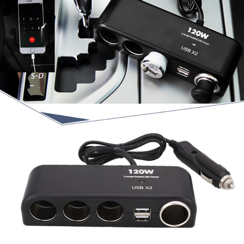 Dual USB 1.4-inch car power supply car charger, 1.4-inch car cigarette lighter power distributor full figure