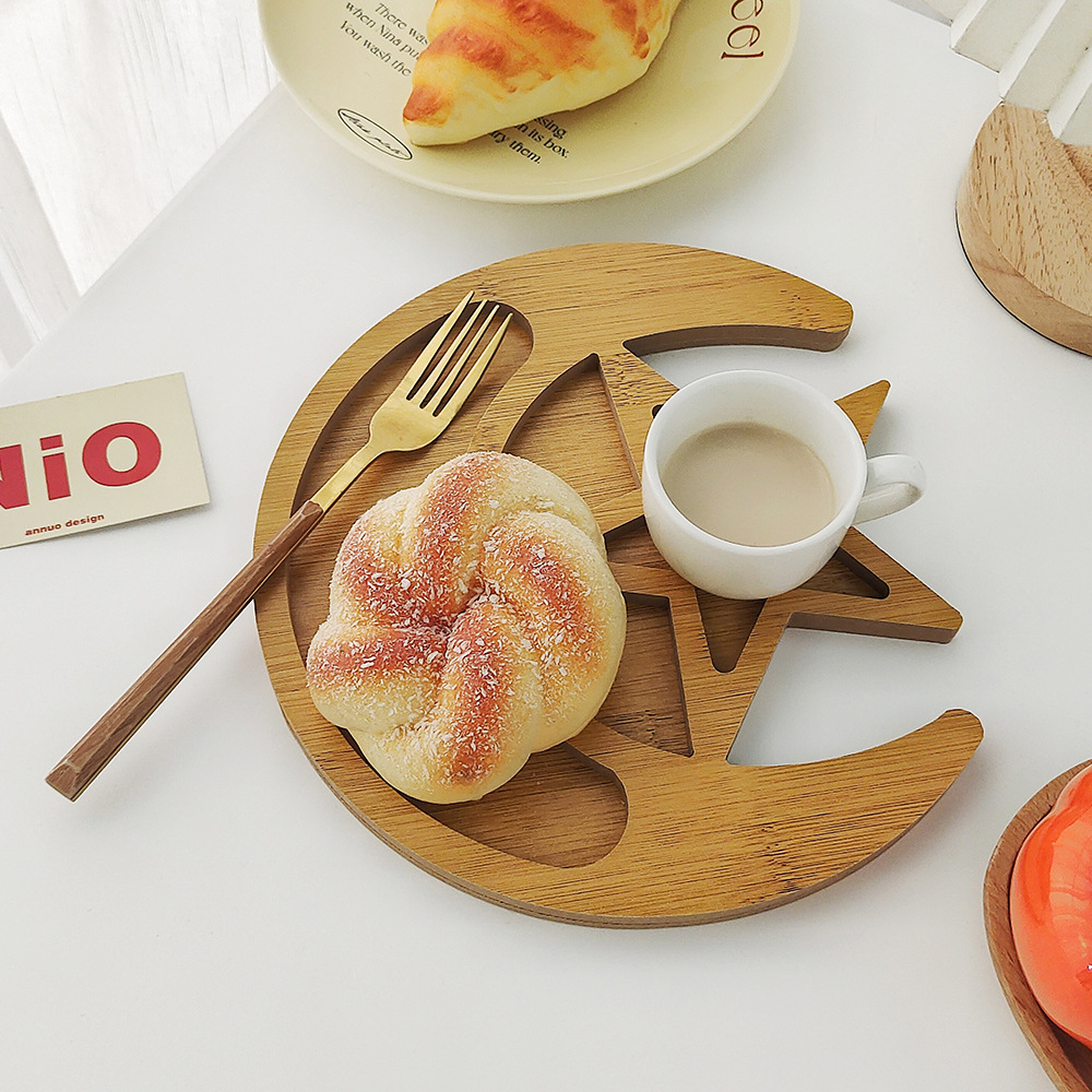 创意密度板星月餐具餐盘家用水果点心摆放盘烧烤沙拉盘子甜品托盘白底实物图