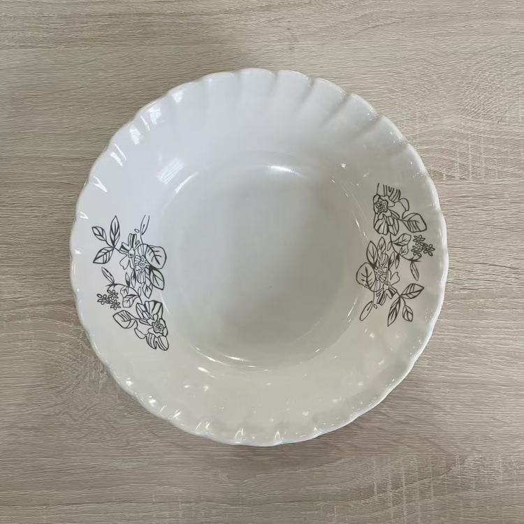 Lace melamine deep plate, simple printed soup bowl, home restaurant imitation porcelain tableware details Picture