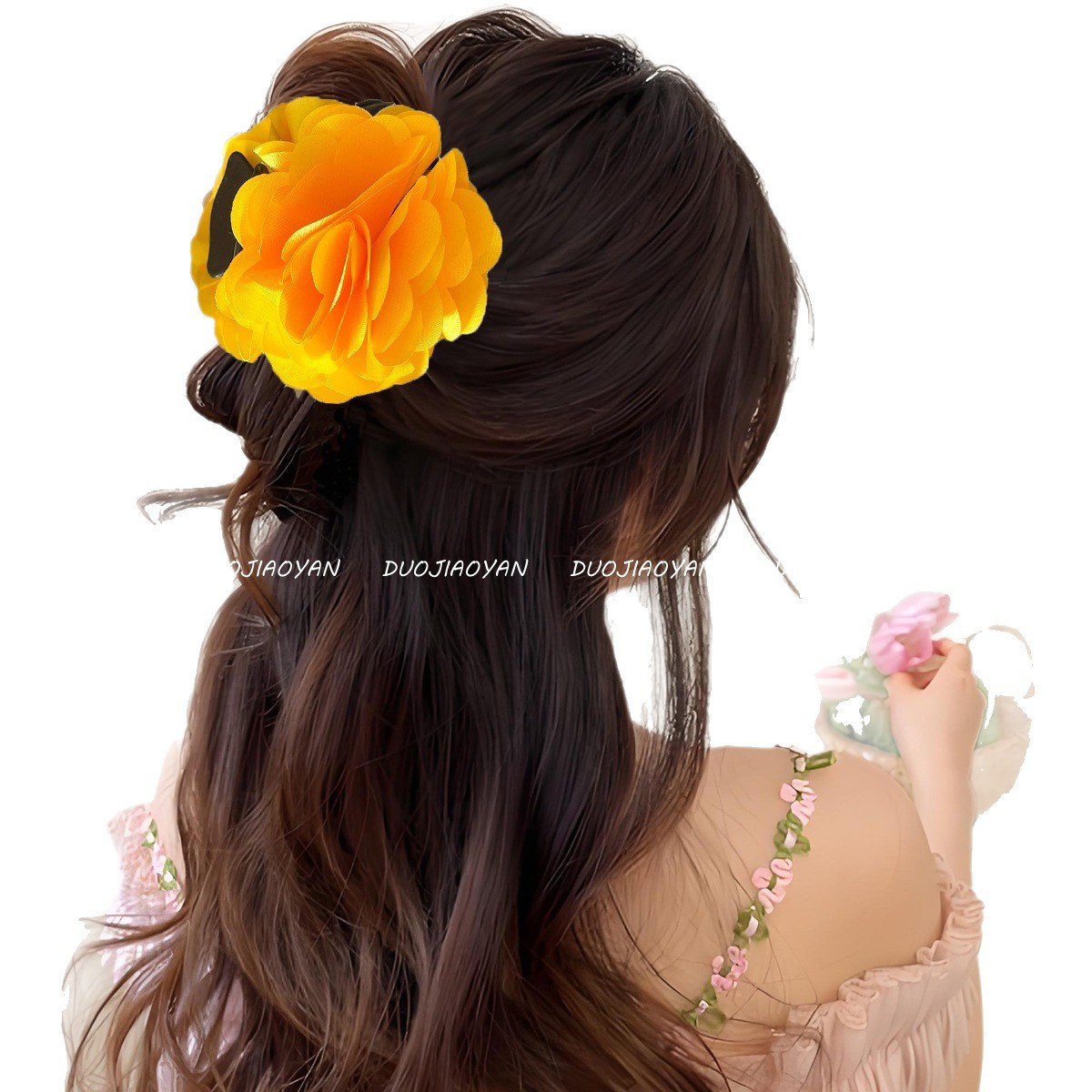 The new trendy fabric flower clipper, a colorful three-dimensional flower accessory, exudes a high-end atmosphere. The side clip of the bangs is in stock for women Item Picture