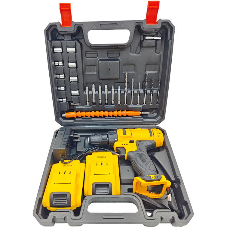 Lithium battery impact drill, hand drill, multi-functional lithium battery drill, power tool, portable household electric screwdriver set Item Picture