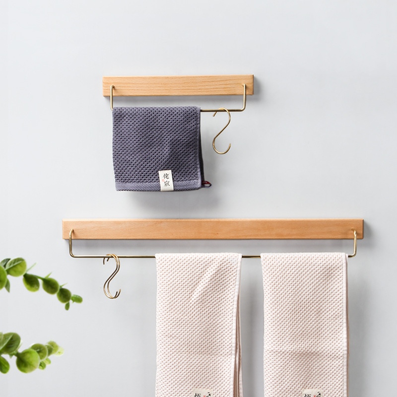 Wooden towel rack, kitchen non-drilling retractable hanging rack, towel storage rack Specification image