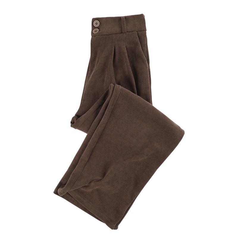 Coffee-colored corduroy pants for women 2025 new autumn and winter, thickened and fleece, high-waisted, form-fitting, narrow-leg wide-leg pants Item Picture