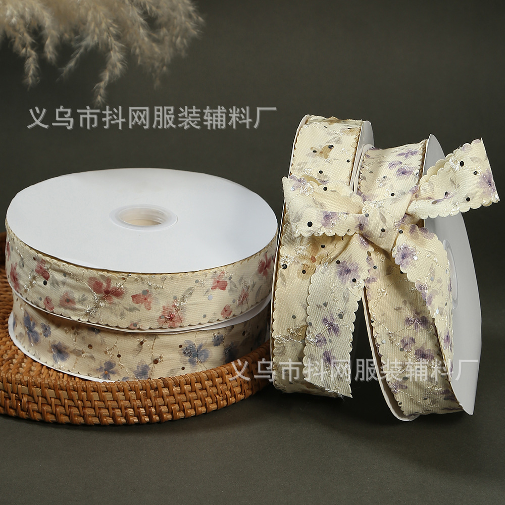 多规格芽边花朵织带 DIY小碎花蝴蝶结发饰编发飘带辅料厂家批发
