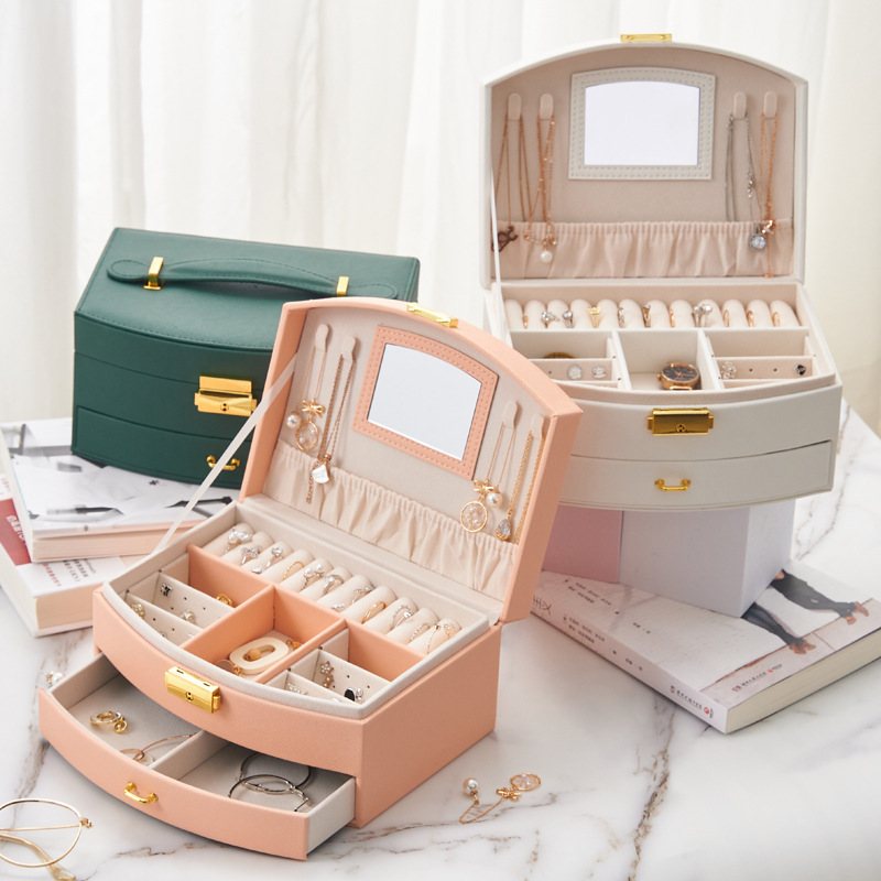 Multi-layer lockable jewelry box, accessory storage box, princess and children's jewelry box, earrings and accessories drawer-type storage box