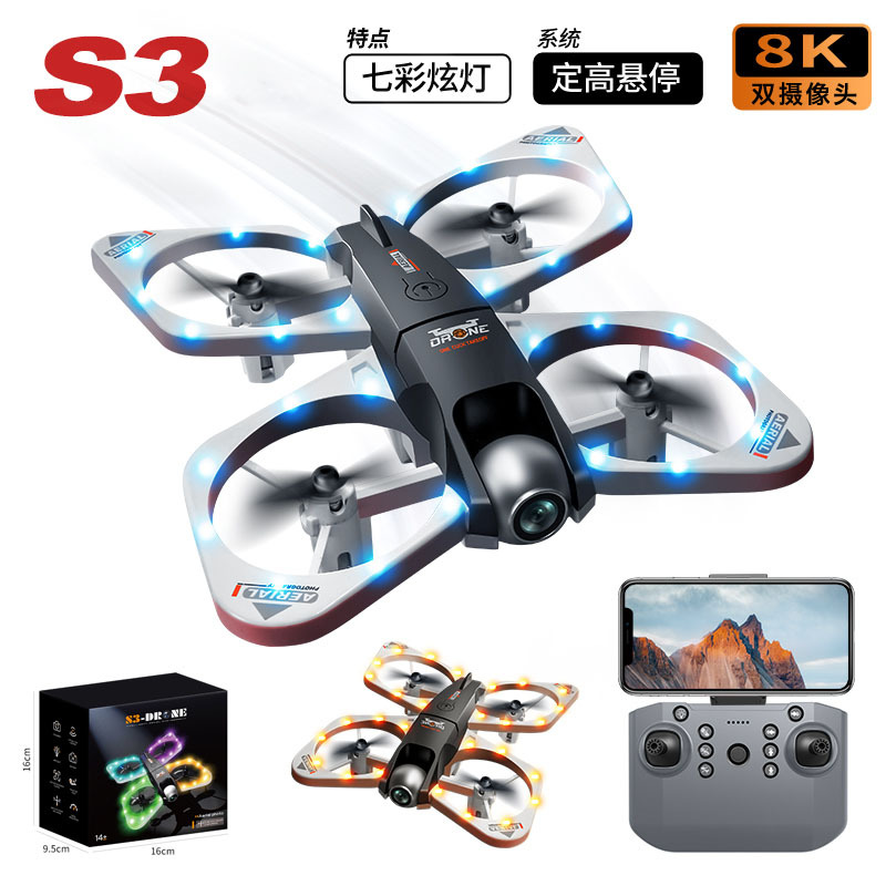 Cross-border color marquee light Drone s3 Seven-color dazzling light high-definition aerial photography camera remote control aircraft mini flying vehicle