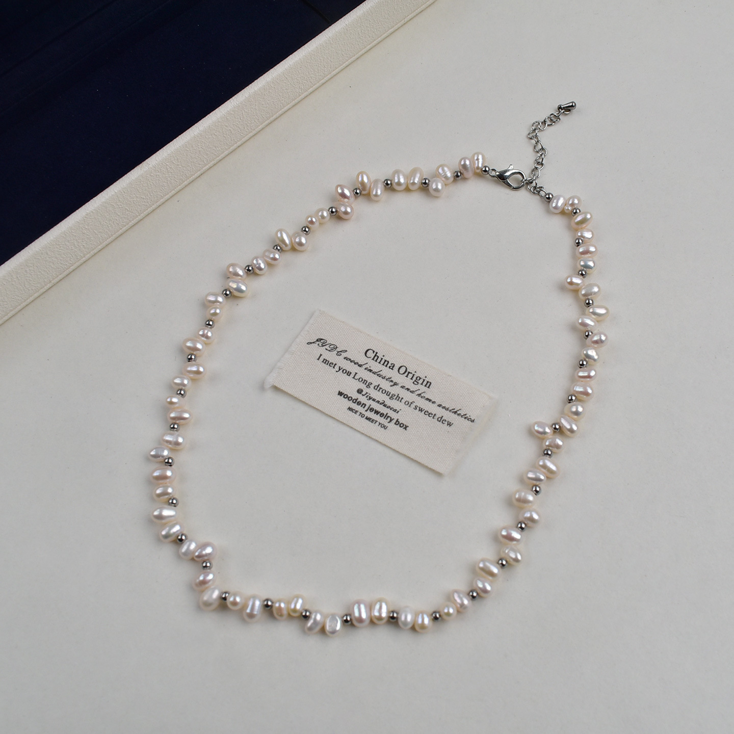 三七孔米珠天然淡水珍珠项链女百搭毛衣链高级感串珠颈链饰品