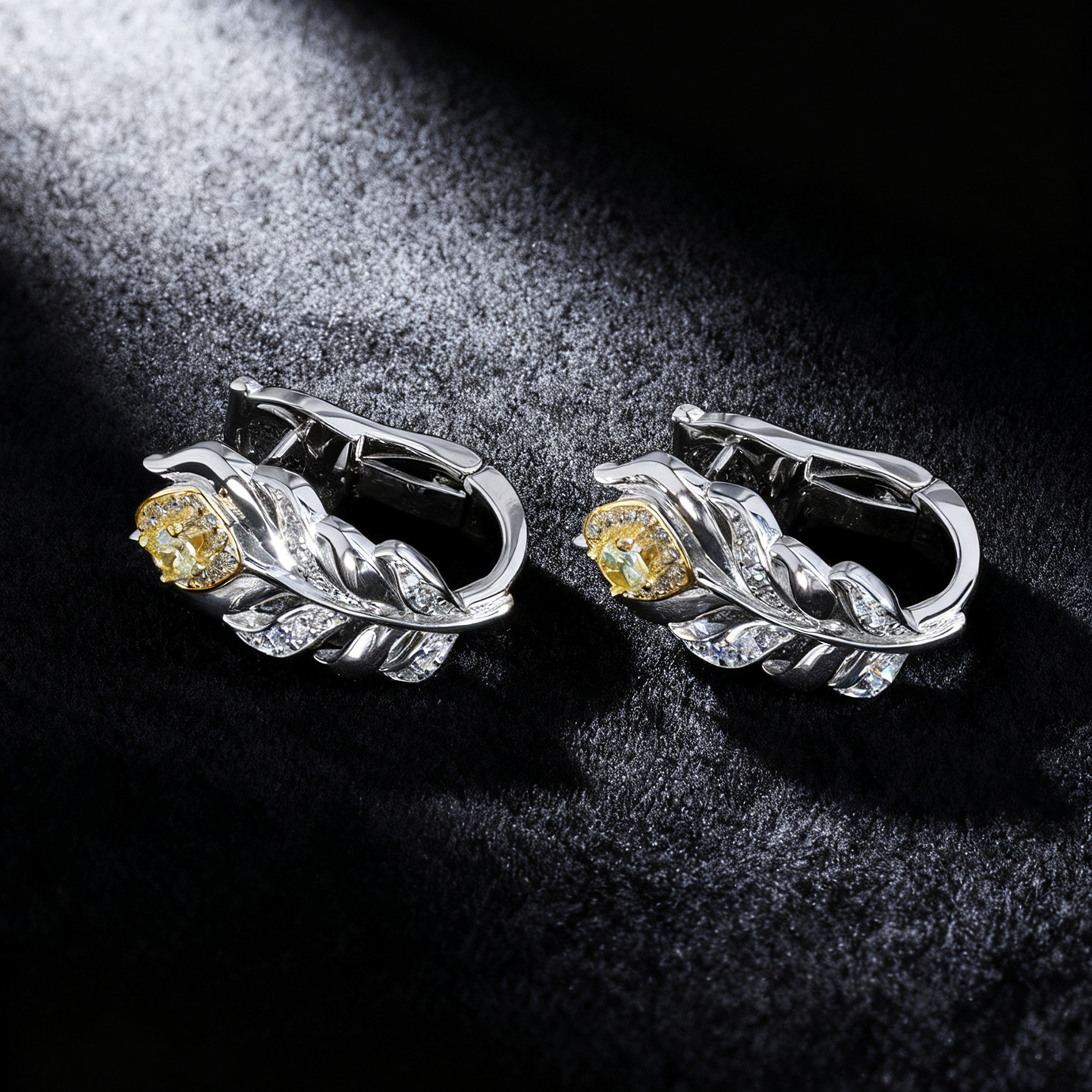 重工爆闪羽毛耳钉女新款s925纯银镀金高级感轻奢银色耳拍直播爆款