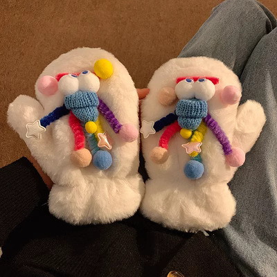 冬季可爱搞怪毛绒连指网红手套猫咪手套女保暖加厚防寒毛绒手套详情图4